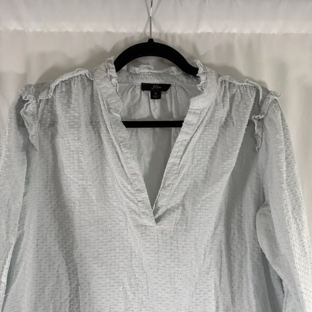 J Crew Blouse Women's Small Light Blue V-Neck Long Sleeve Textured Pullover